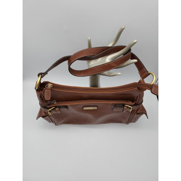 John Romaine Vinyl Brown Purse With Strap Multiple Pockets - Picture 2 of 12